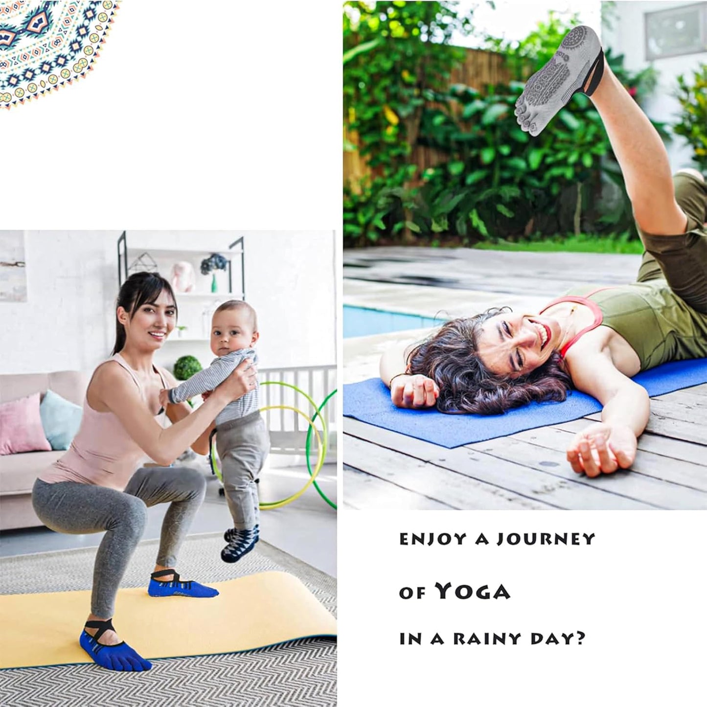Ozaiic Yoga Socks for Women with Grips, Non-Slip Five Toe Socks for Pilates, Barre, Ballet, Fitness