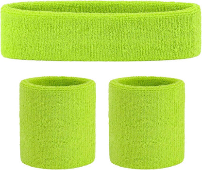 ONUPGO Sweatband Set Sports Headband Wristband Set Sweatbands Terry Cloth Wristband Wrist Sweatband Headbands Moisture Wicking Sweat Absorbing Head Band