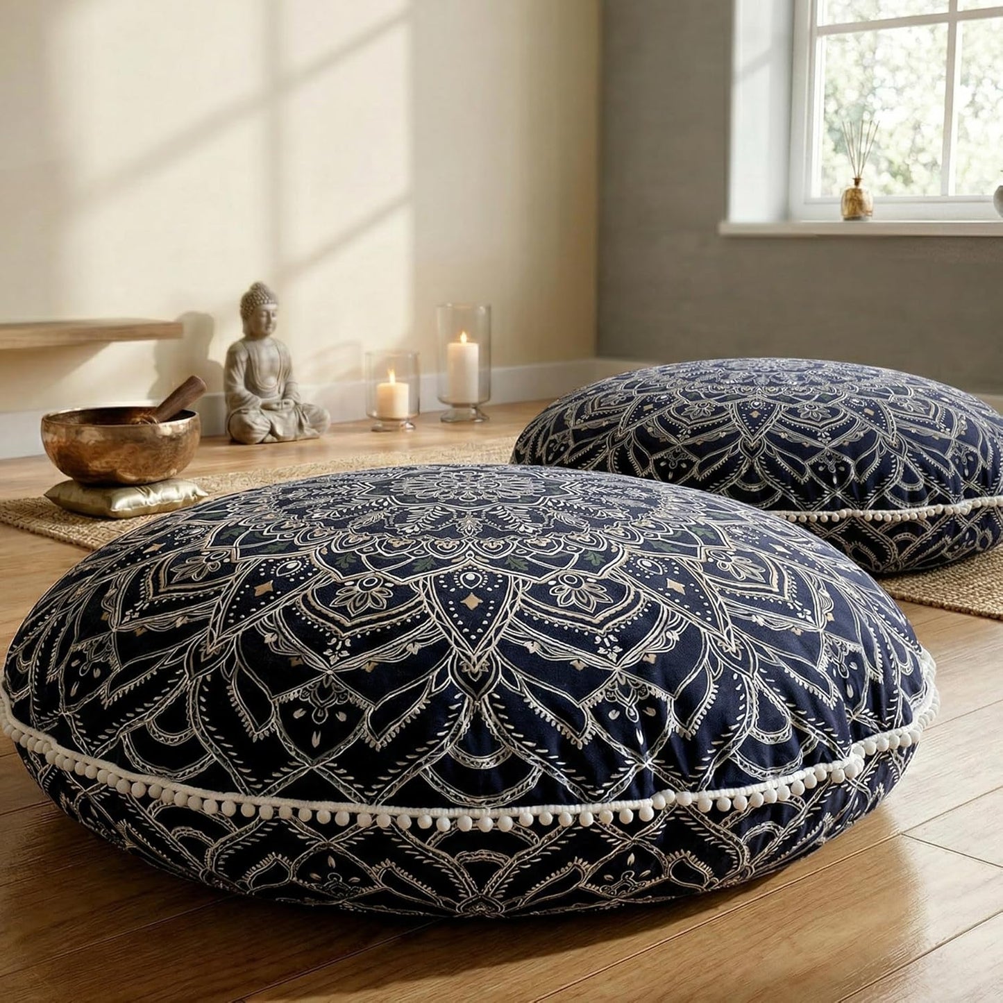 Codi Meditation Floor Pillow Set of 2, Round Large Pillows Seating for Adults, Bohemian Mandala Circle Cushion for Outdoor Fireplace Yoga Living Room, 32 Inch, Memory Foam Added, Purple Orchid NEW