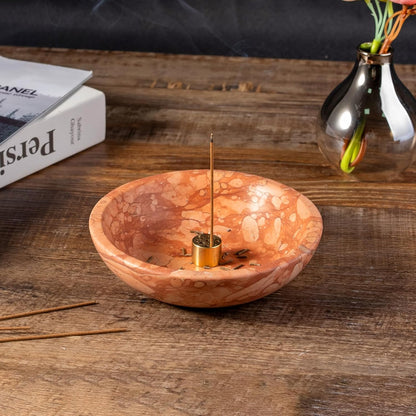 Koville Natural Marble Incense Holder, Incense Holder for Sticks with 9 Holes, Handmade Incense Burner Ash Catcher for Meditation Yoga SPA, Balsam Fir/Palo Santo/Sage/Cone (RoyalBeige)