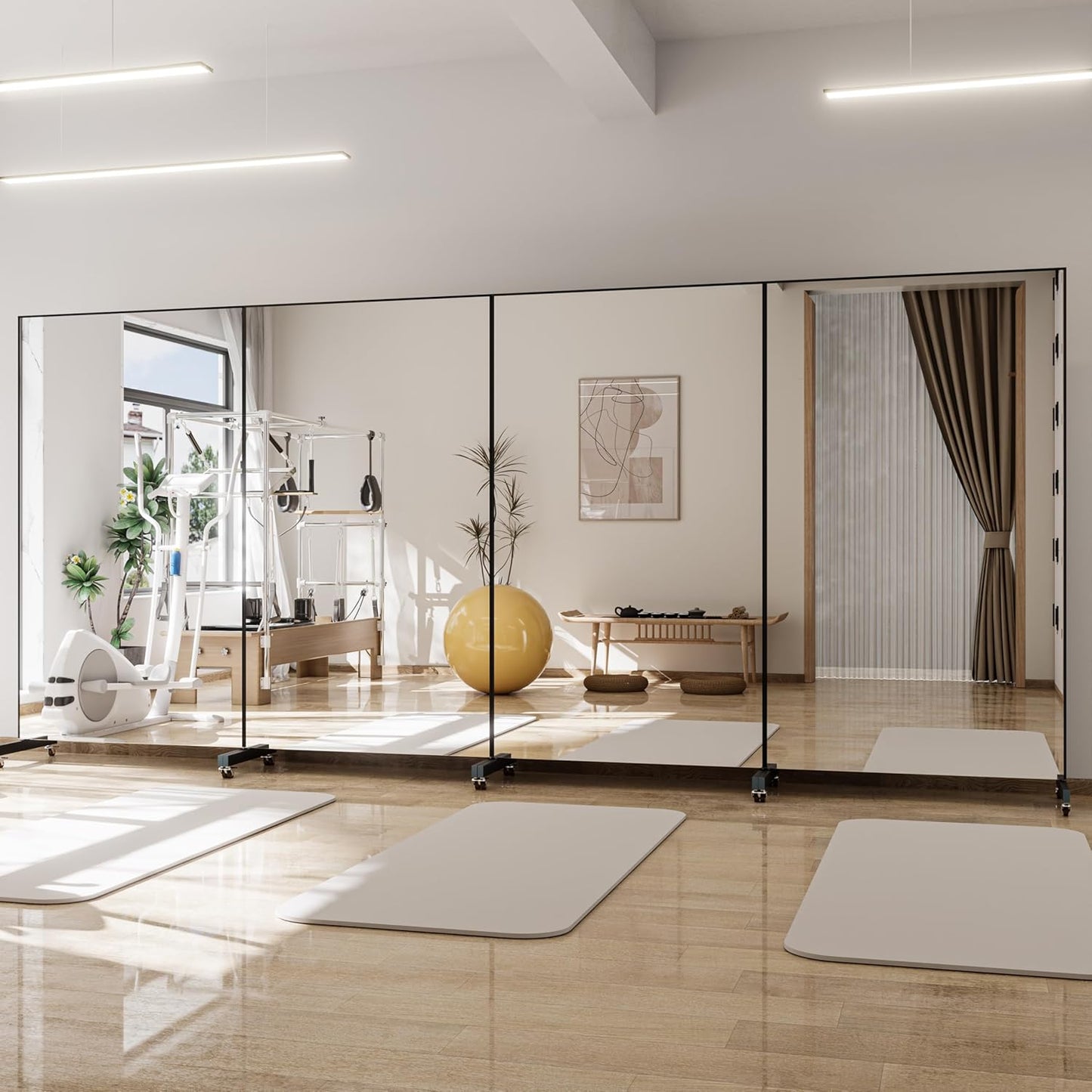 Full Length Floor Mirror with Wheels, Super Lightweight Glassless Shatterproof Film Mirror, Rolling Mirror for Home Gym, Dance Studio, Yoga Room, 67×20Inch, White