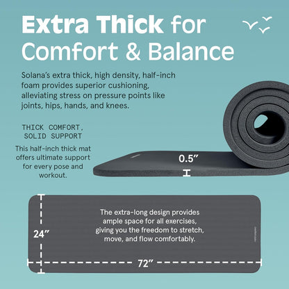 Retrospec Solana Yoga Mat Thick 1/2in Non-Slip Workout Mat with Nylon Strap - 72x24in Exercise Mat for Pilates, Stretching & Fitness - BPA Free, Easy Clean