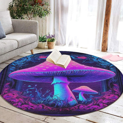 Machine Washable Modern Round Area Rug, Room Sofa Yoga Soft Round Carpet, Home Decor Non Slip Kitchen Office Circle Rug Trippy Rainbow Mushroom Tie Dye Art, 60inch