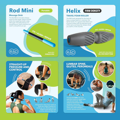 RAD All-in Kit 7-in-1 Foam Roller Set for Whole Body Massage & Myofascial Release with Roller Stick, Yoga Block, Massage Balls Muscle Recovery Tools for Mobility & Flexibility