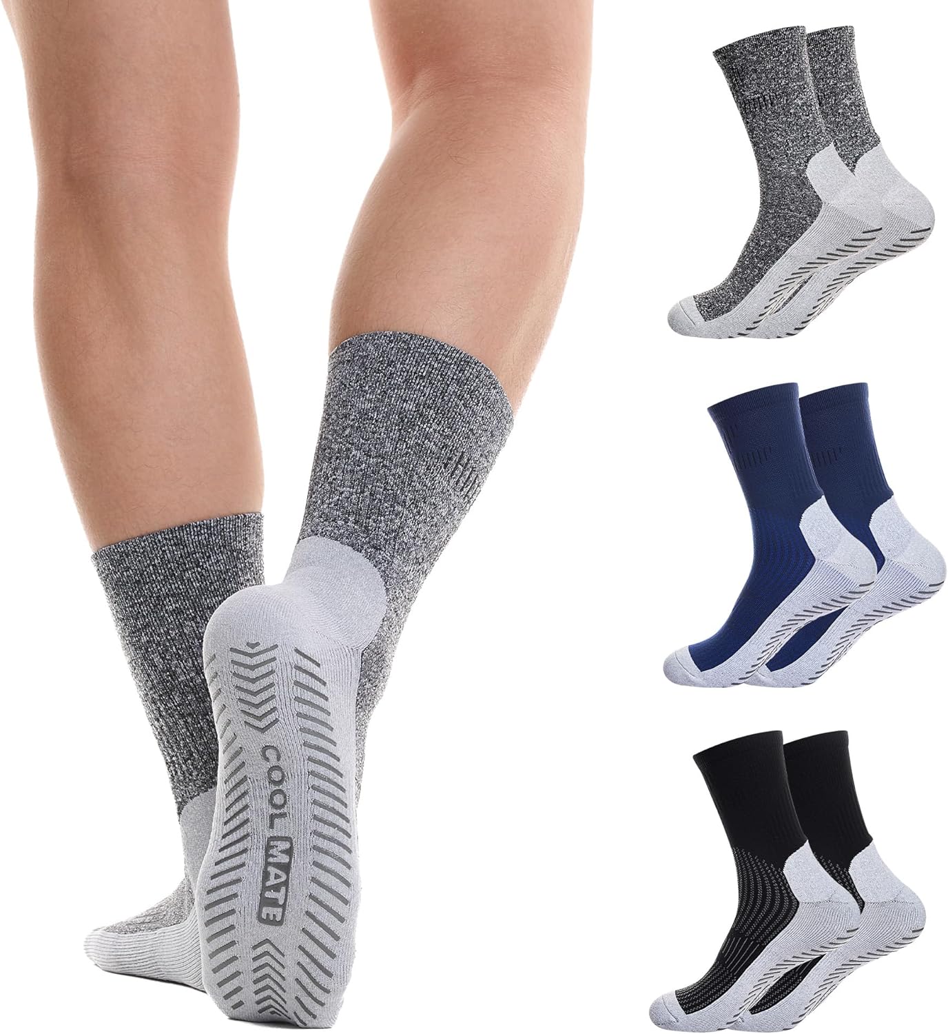 COOLMATE Mens Grip Socks Men Non Slip Size 6-10-13-14, Non Slip Pilates Yoga Socks for Men with Grips, Gifts for Men