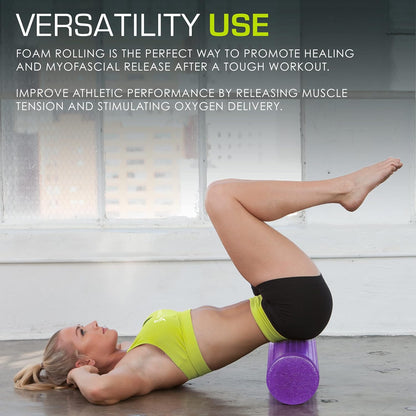 ProsourceFit High Density Foam Rollers 12 - inches long, Firm Full Body Athletic Massage Tool for Back Stretching, Yoga, Pilates, Post Workout Muscle Recuperation, Black