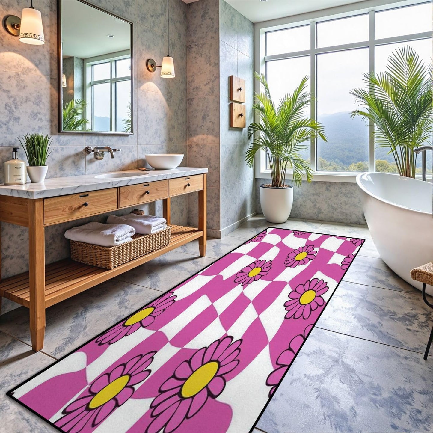 Runner Rug Washable 2x6 Cobblestone Arched Pavement Road Courses Sidewalk Seamless Non-Slip Hallway Area Rug Indoor Outdoor Home Decor for Entryway Bathroom Kitchen Carpet Yoga Floor Mat