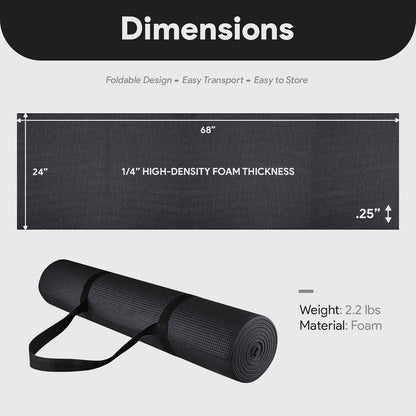 Fitvids All Purpose 1/4-Inch High Density Anti-Tear Exercise Yoga Mat with Carrying Strap, Multiple Colors