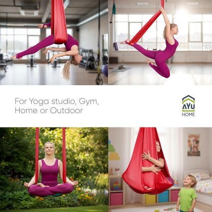 AyuHome Aerial Silks Kit for Home - Premium Yoga Swing for Kids and Adults with 660 lbs Capacity - Versatile Aerial Yoga Hammock for Gymnastics Training