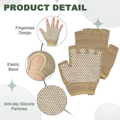 Yoga Gloves, Non Slip Fingerless Pilates Gloves Breathable Exercise Workout Mittens