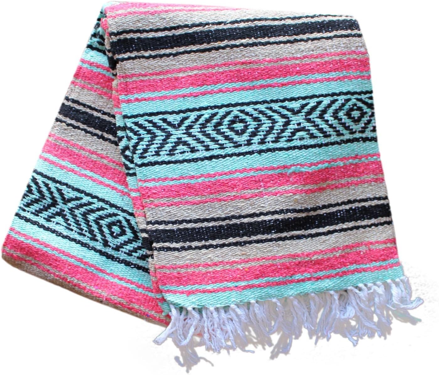 Del Mex Classic Mexican Blanket, Large Authentic Woven Falsa Throw (70"x50"), Artisan Southwest Décor for Beach, Yoga, Outdoors (Lavender)