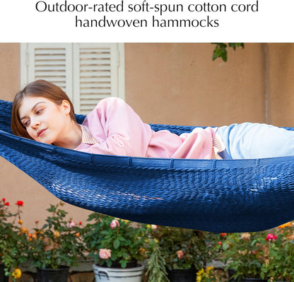 PNAEUT Handwoven Mayan Hammocks, Double Rope Hammock for Outdoor Outside & Indoor, Thick Soft 600 lbs Capacity Heavy-Duty, Includes Tree Straps, Carabiners & Carrying Bag (Nature, X-Large)