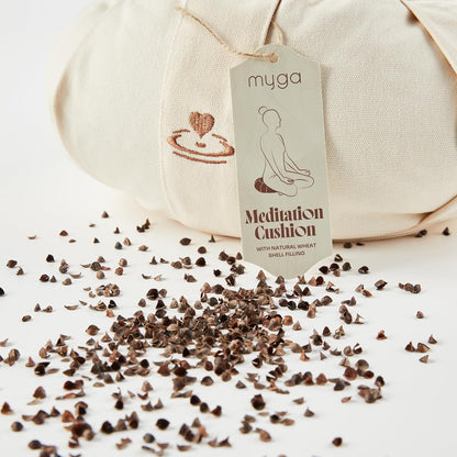 Myga Zafu Yoga Meditation Cushion with Washable Cover - Floor Cushion Pillow with Natural Buckwheat Filling - Soft Round Cotton Design for Meditating or Pranayama Exercises