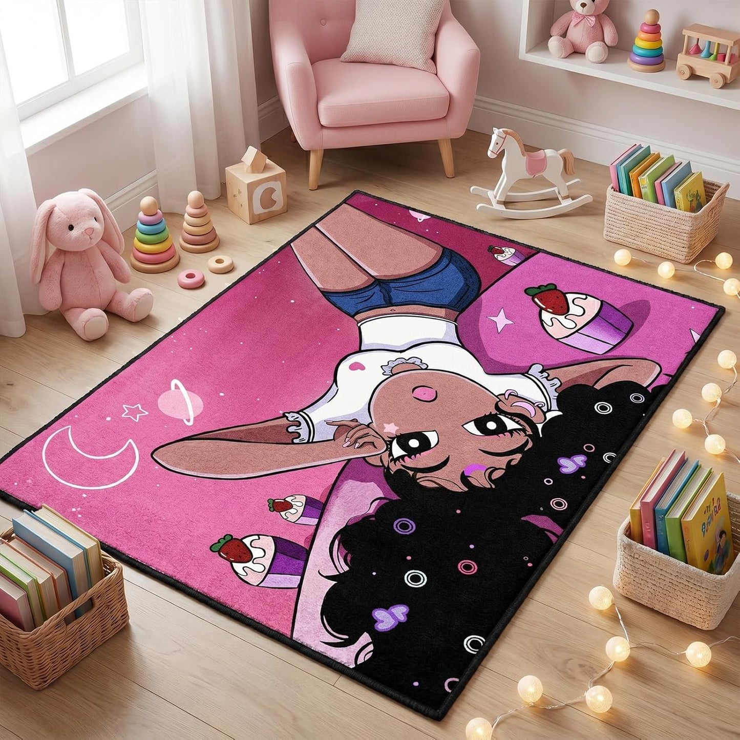 Black Girl Area Rug for Bedroom African Black Girls Floor Rugs for Living Room Playroom Cartoon Art Home Decor Soft Yoga Mats for Women Afro Purple 47" x 31" (2.7 x 3 Feet)