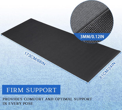 Riakrum 20 Pieces Exercise Yoga Mat Workout Mat with Strap 68 x 24 Inch Fitness Gym Mat Yoga Mat Non Slip for Women Men Gym Home Supplies(Black)