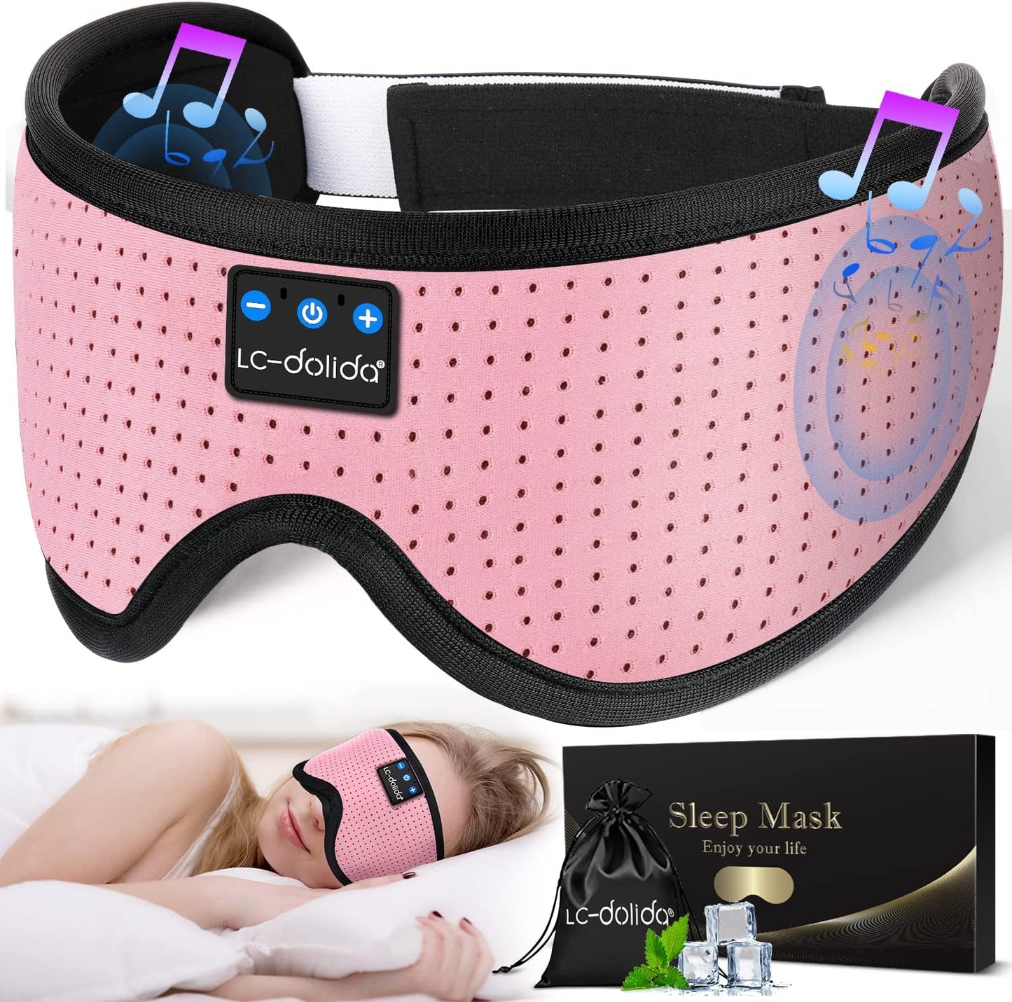 LC-dolida Sleep Headphones, 3D Sleep Mask Bluetooth Wireless Music Eye Mask, Sleeping Headphones for Side Sleepers Sleep Mask with Bluetooth Headphones Ultra-Thin Stereo Speakers Perfect for Sleeping