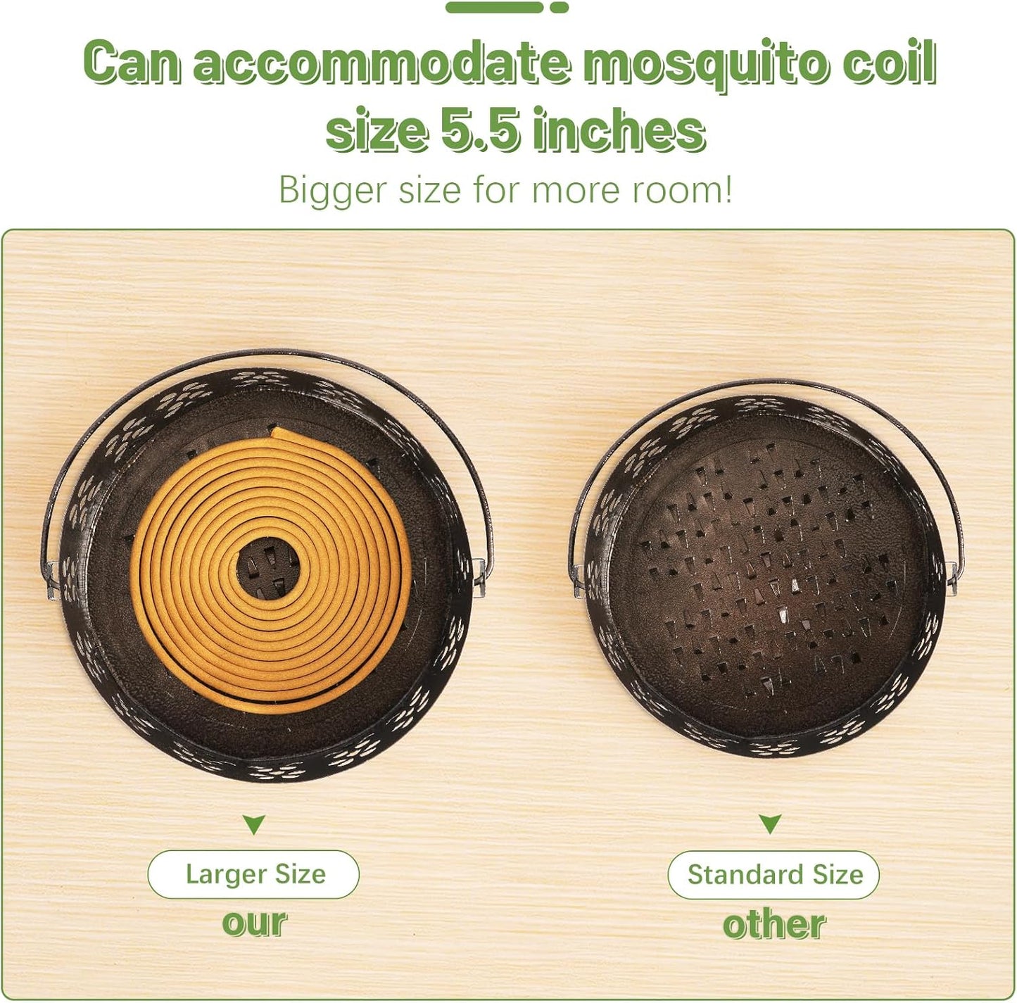 Portable Iron Mosquito Coil Holder with Handle Round Heat-Resistant Incense Holder (Bronze)