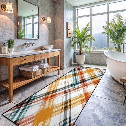 Runner Rug Washable 2x6 White Navy Blue Green Tartan Plaid Scottish Texture from Tartan Plaid Non-Slip Hallway Area Rug Indoor Outdoor Home Decor for Entryway Bathroom Kitchen Carpet Yoga Floor Mat