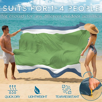 BYDOLL Beach Blanket Waterproof Sandproof Large Sand Free,78''X81''/10'X9' Oversized Sandless Lightweight Blanket Picnic Mat for Beach Travel Camping Hiking with Stakes