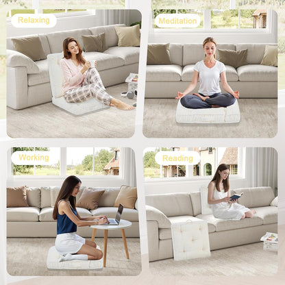 Meditation Floor Cushion, 22x22 Tufted Floor Pillow for Adults, Square Large Meditation Cushion Pillow, Green Corduroy Sitting with Handle, Yoga Seating for Tatami, 1Pack