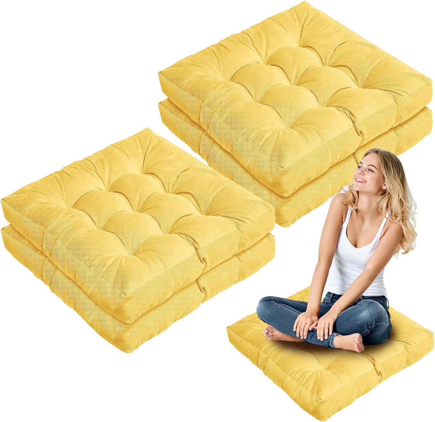 Jerify Floor Pillow Cushions Large Round Square Large Meditation Floor Pillow for Classroom Adult Meditation Picnic Party Seating Learning Daycare School(Square,Mixed Colors,4 Pcs)
