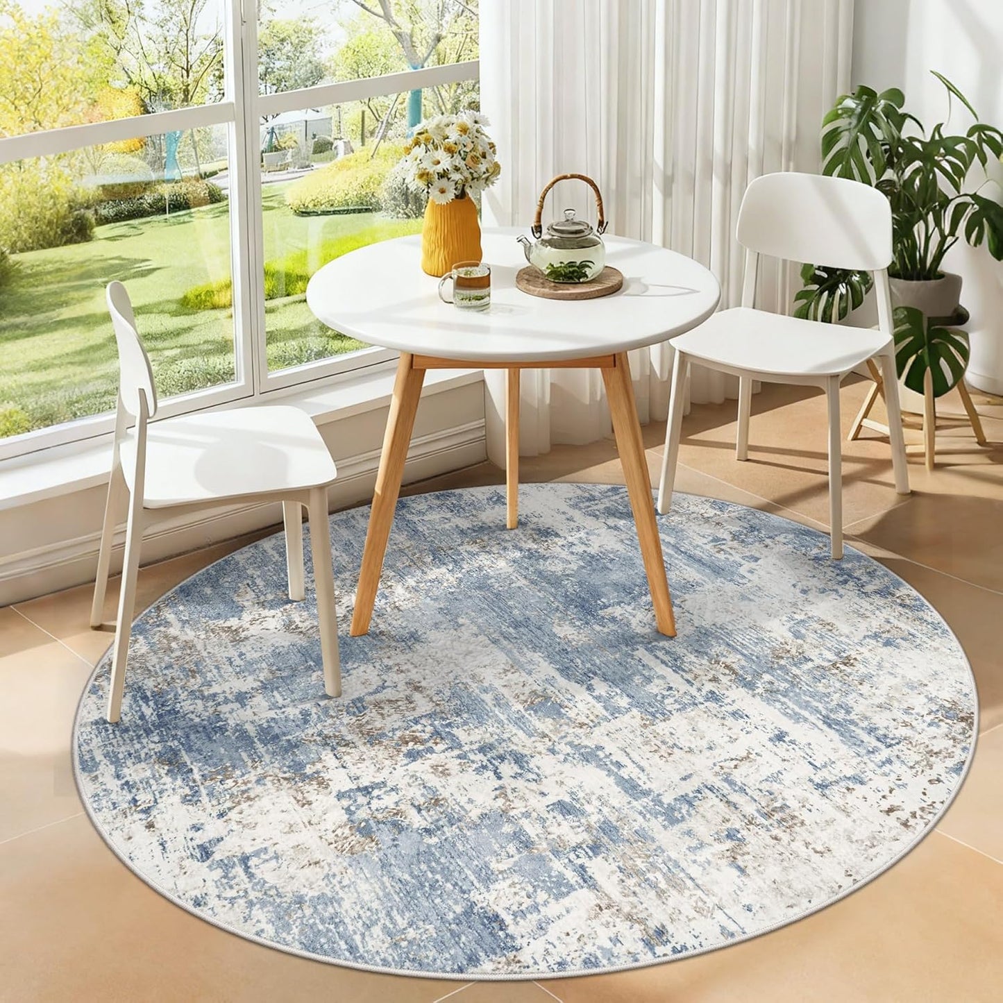 XLUEZ 8x10 Area Rugs for Living Room, Washable Modern Abstract Large Area Rug Neutral Soft Non Slip Kids Rug Stain Resistant Indoor Carpet for Bedroom Nursery Dining Children's Room(Blue, 8'x10')