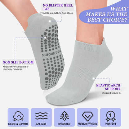 yeuG Pilates Socks for Women Non Slip Grip Socks for Yoga, Barre, Hospital, Barefoot Grippy Yoga Sock Womens Gifts 4 Pairs