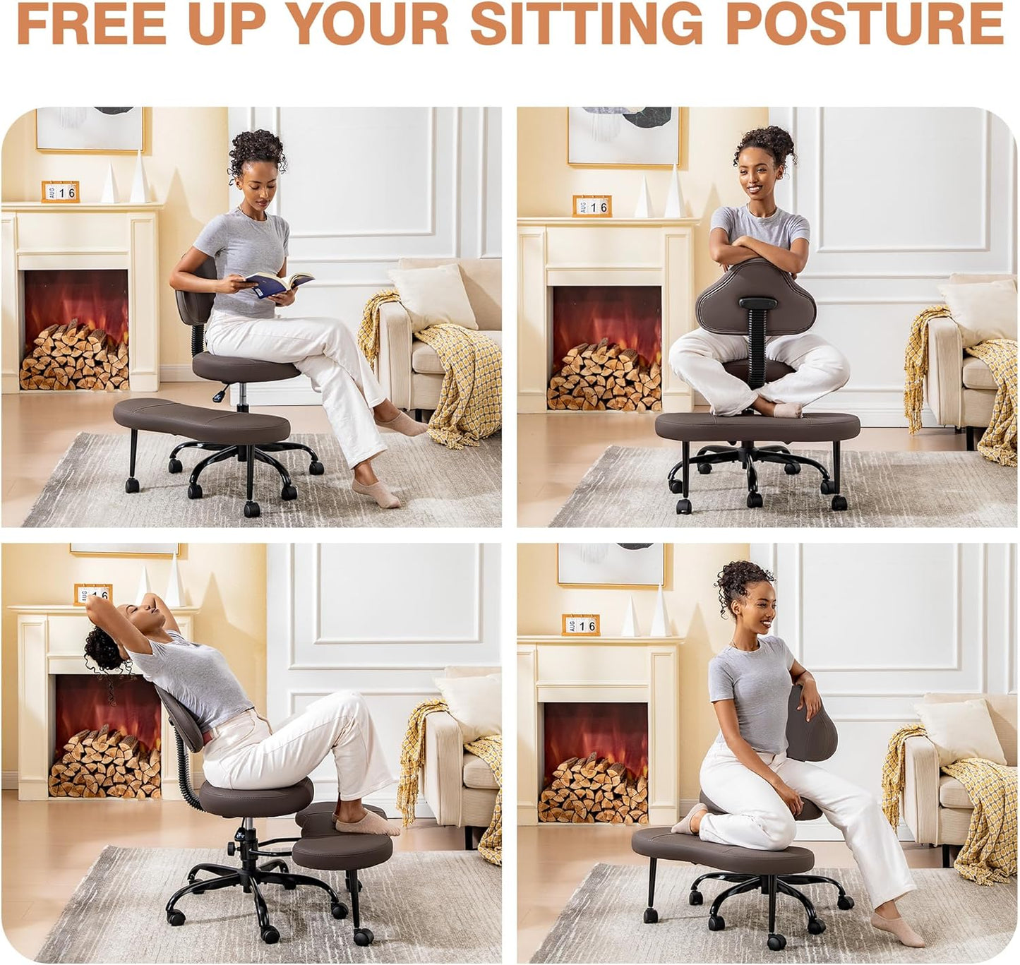 AtHope Cross Legged Office Chair, Criss Cross Desk Chair ADHD Meditation Kneeling Yoga Seat with Adjustable Height, Lumbar Support, Wider Footrest and Wheels (Black)
