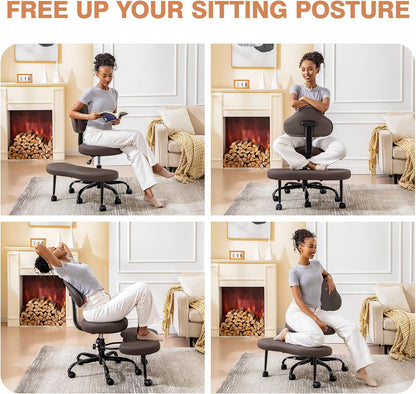 AtHope Cross Legged Office Chair, Criss Cross Desk Chair ADHD Meditation Kneeling Yoga Seat with Adjustable Height, Lumbar Support, Wider Footrest and Wheels (Black)