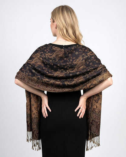 Achillea Reversible Paisley Pashmina Rave Scarf – Exotic Indian Shawls and Wraps for Evening Dresses, Festivals, All Seasons - Colors A