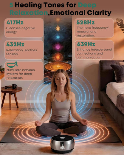 Sound Frequency Machine,Meditation Generator Instrument,Tone Device Tools - Solfeggio Frequencies Bath for Yoga, Mindfulness, Vibration System of Chakra Balancing, 5 Tones, 3 Timers