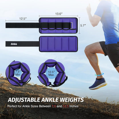 ZELUS 1 Pair Adjustable Ankle Weights, 2 4 6 8 10 lb Modularized Leg Weight Straps for Women Men, Weighted Ankle Weight Set with Removable Sandbags, 1-5 lb per Ankle Strap for Gym Yoga Jogging Walking