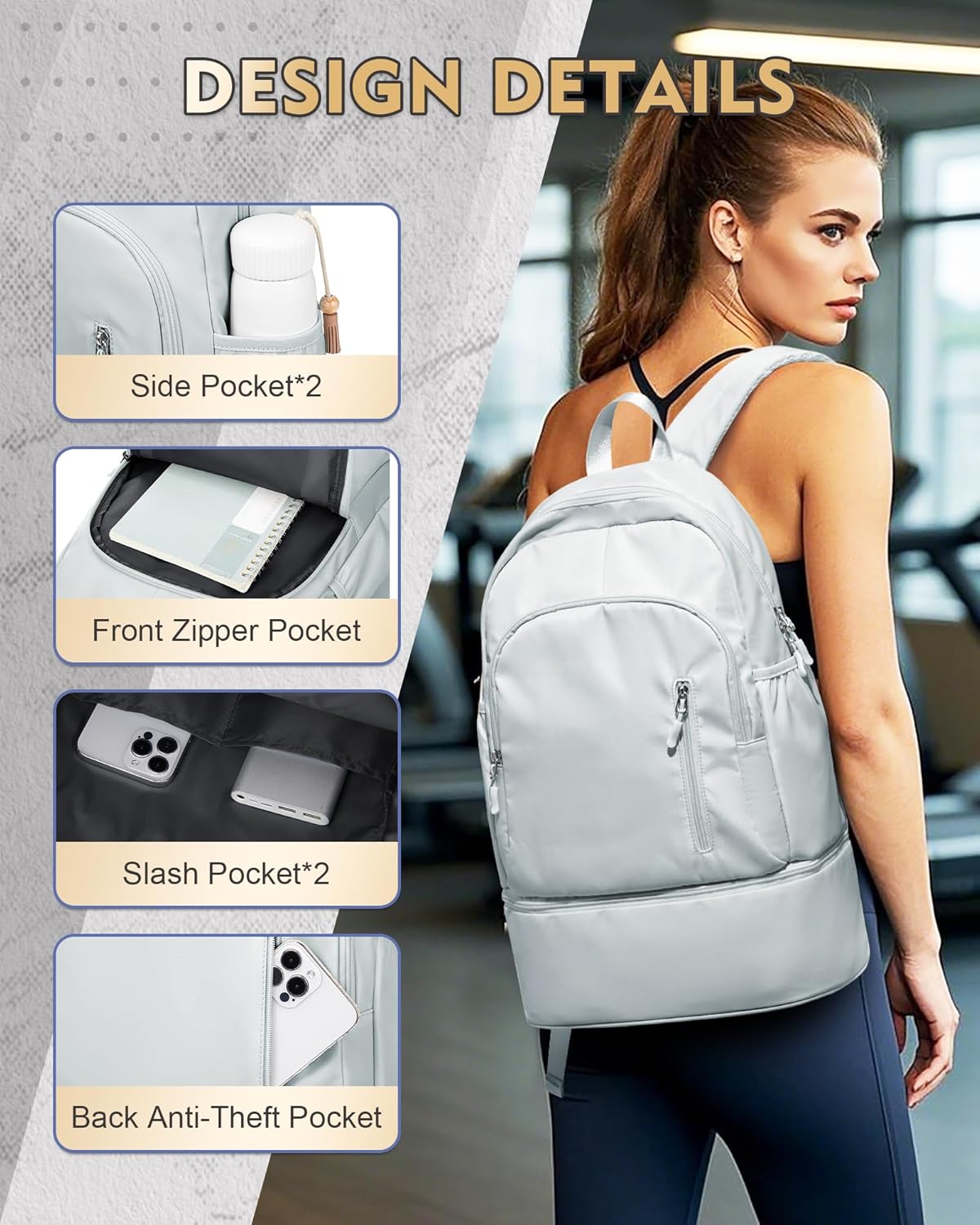 Gym Backpack for Women Men,Cheer bag,Lightweight Gym Bag with Shoe Compartment, Waterproof Sports Backpack with Wet Pocket, Black