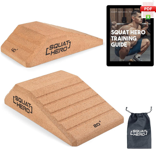Squat Hero, Cork Squat Wedge Block, Perfect for Knees Over Toes and Full Depth Squat Training, Patent Pending Non-Slip Slant Board, Deadlift Wedge, Calf Stretcher, Quantity 2