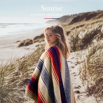 Hydration Nation Authentic Large Handwoven Mexican Blanket - Soft Yoga - Durable Serape - Lightweight Falsa, Beach, Camping, Picnic, Outdoor 70"x50" - Mandarin