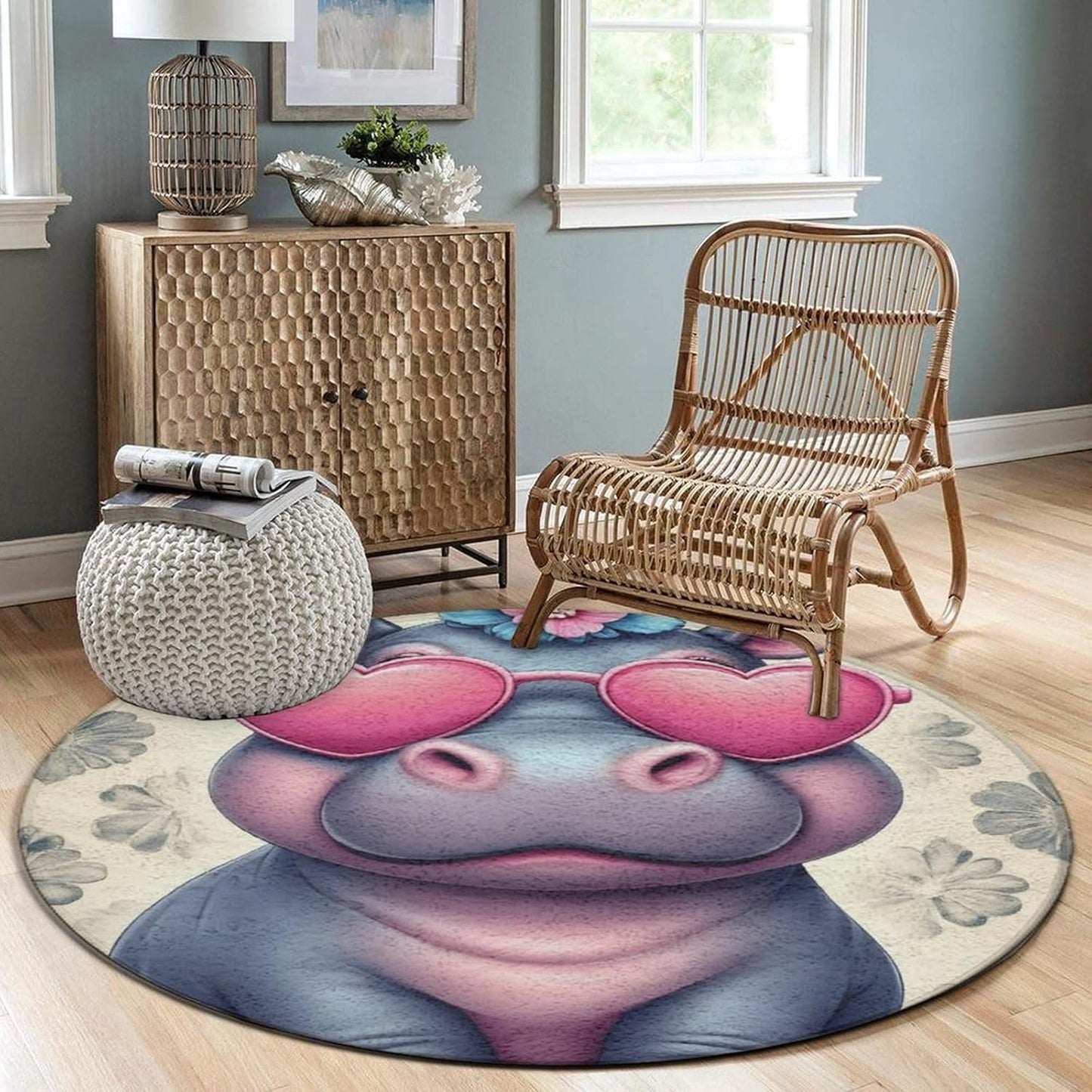 Large Home Decor Mat, Soft Round Yoga Carpet, Non Slip Machine Washable Home Office Circle Rug Gothic Witchy Sun Moon Mushroom Moth