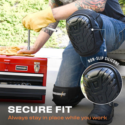 Thunderbolt Knee Pads for Men Construction Knee Pads for Work for Men and Women with Double Gel for Gardening Flooring Roofing Heavy Duty with Extra Thick Foam and Strong Adjustable Non-Slip Straps