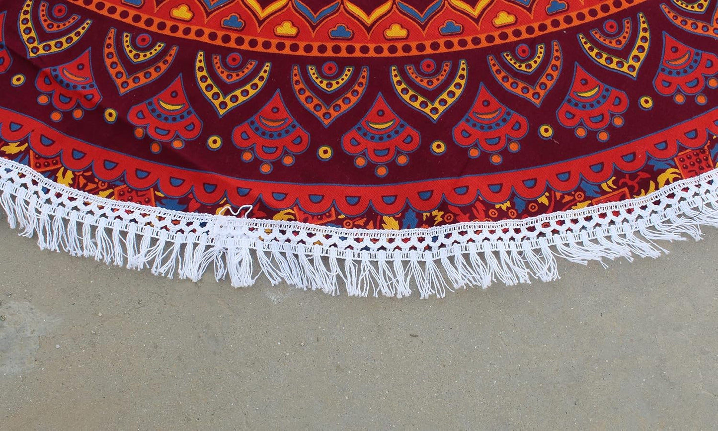 Mandala Round Beach Tapestry Boho Hippie Blanket Bohemian Large Table Cloth Home Decor Yoga Mat Meditation Picnic Rug Throw Hippy Gypsy Tablecloth Roundie (42 Inches, Orange And Blue)