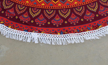 Mandala Round Beach Tapestry Boho Hippie Blanket Bohemian Large Table Cloth Home Decor Yoga Mat Meditation Picnic Rug Throw Hippy Gypsy Tablecloth Roundie (42 Inches, Orange And Blue)