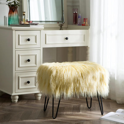Home Soft Things Green Mongolian Faux Fur Ottoman, Desert Sage, 19'' x 13'' x 17'', Cozy Plush Fluffy Ottoman Foot Rest Stool for Living Room Bedroom Entryway Makeup Bench End of Bed Home Décor
