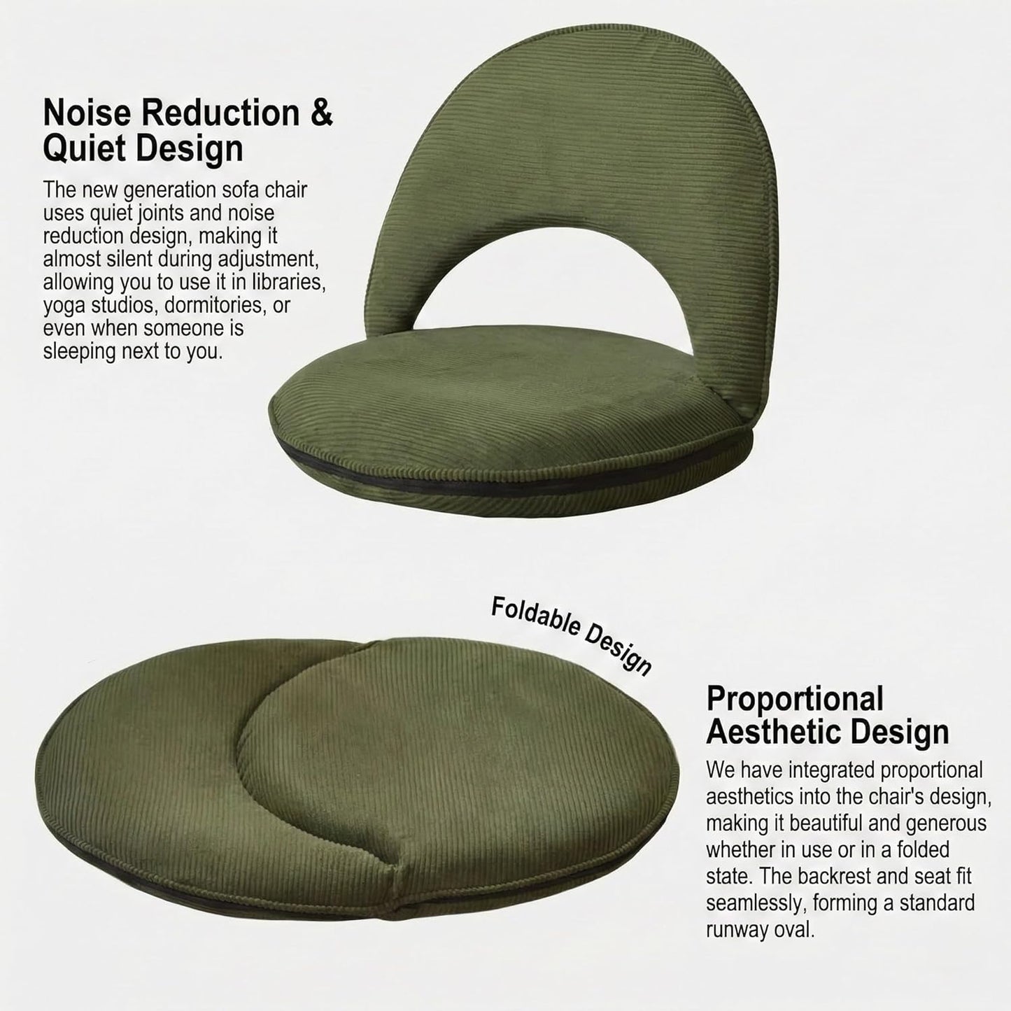 Foldable Floor Chair with Back Support, Tatami Style Floor Lounger for Bedroom, Bay Window, Balcony, Living Room, or Bedside – Single Seat with Backrest Cushion