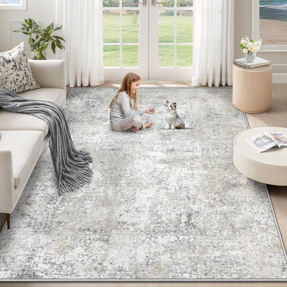 XLUEZ 8x10 Area Rugs for Living Room, Washable Modern Abstract Large Area Rug Neutral Soft Non Slip Kids Rug Stain Resistant Indoor Carpet for Bedroom Nursery Dining Children's Room(Blue, 8'x10')
