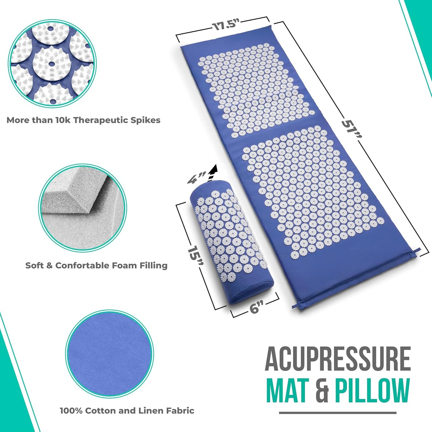 Sivan Back and Neck Pain Relief Acupressure Mat and Pillow Set, Chronic Back Pain Treatment - Relieves Your Stress of Lower Upper Back and Sciatic Pain - Green