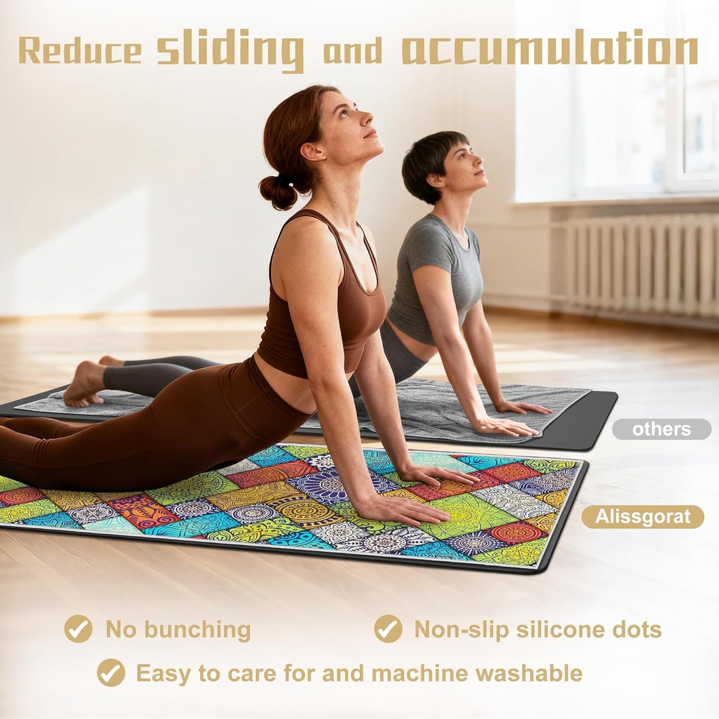 Yoga Mat Towel,Hot Yoga Towel High-Definition Pattern,Machine Washable with Ultra-Absorbent Yoga Towels for Hot Yoga Non Slip for Fitness,Exercise,Pilates,72 x 27 in,Pink and Green Gradient