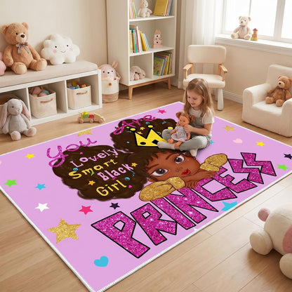 Black Girl Area Rug for Bedroom African American Rugs for Room Princess Carpet Kids Rugs for Bedroom African Girls Carpet for Living Room Teen Girls Yoga Mats, Pink, 4'×5'