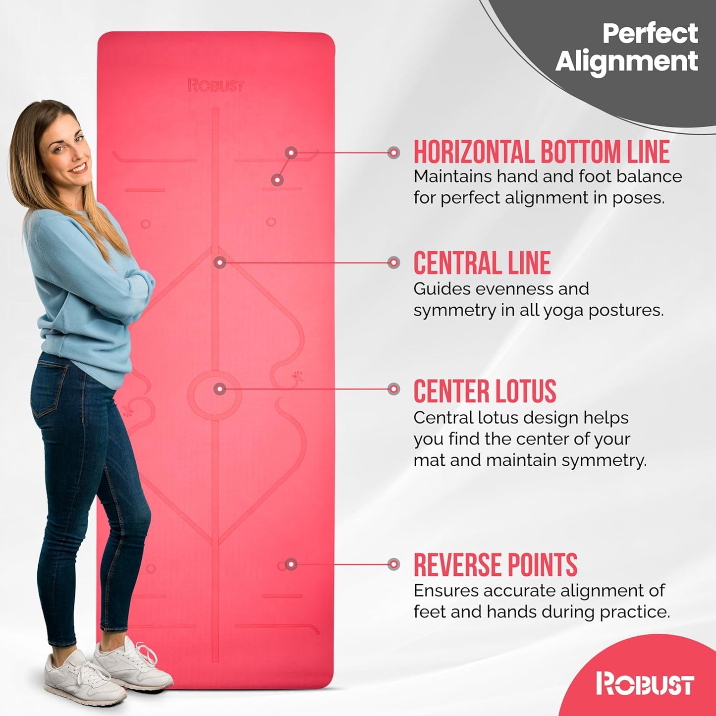 Robust Extra Thick Yoga Mat 1/4 & 1/3 & 2/5 Inch - Non Slip Exercise Mat with Alignment Lines, Carrying Strap, TPE Eco-Friendly Material for Knee Support, Sweat-Proof 72" x 24" for Women & Men