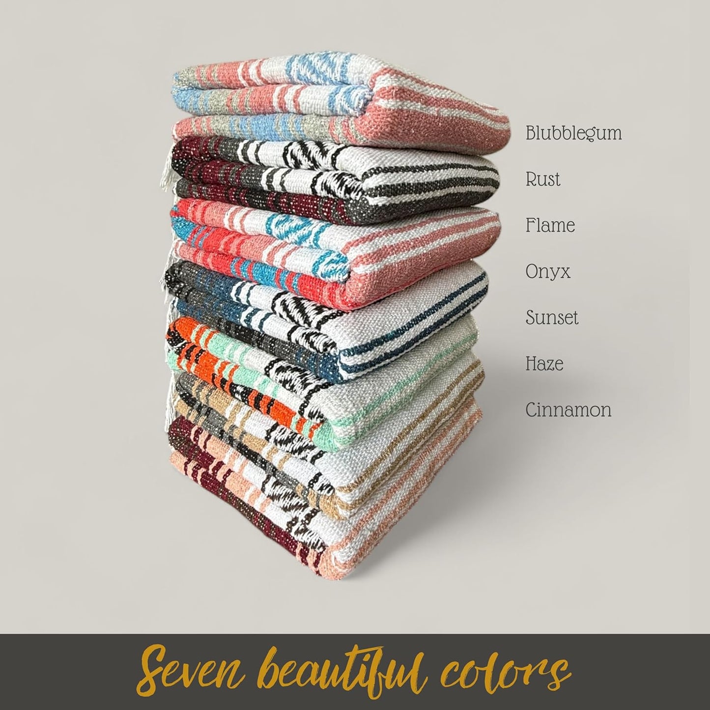 Authentic Handwoven Mexican Blanket, Falsa Serape - Soft & Durable - Vibrant Beach, Picnic, Yoga & Camping Mat - Traditional Boho Throw - Outdoor Blanket 70"x50" (Bubblegum)