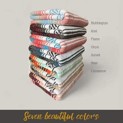 Authentic Handwoven Mexican Blanket, Falsa Serape - Soft & Durable - Vibrant Beach, Picnic, Yoga & Camping Mat - Traditional Boho Throw - Outdoor Blanket 70"x50" (Bubblegum)