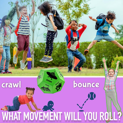 Yoga Dice - Yoga for Kids, Pose and Play Peaceful Kids Stretching Gymnastics Games and PE Equipment for Elementary School, Kindergarten, and Preschool, 12-Sided Foam Large Dice for Children