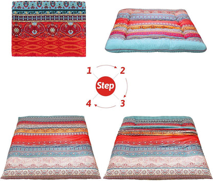 MAXYOYO Bohemian Retro Mattress Boho Floral Japanese Futon Mattress Tatami Floor Mat Foldable Portable Camping, Sleeping Pad, Lounger Couch Bed Full Size